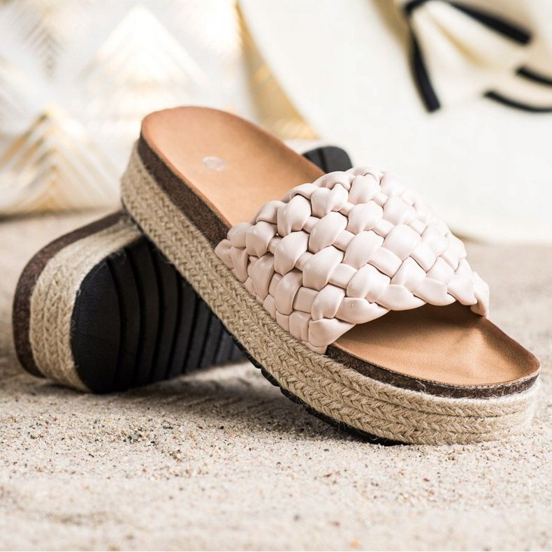 SHELOVET Espadrile împletite Flip-Flops bej 1