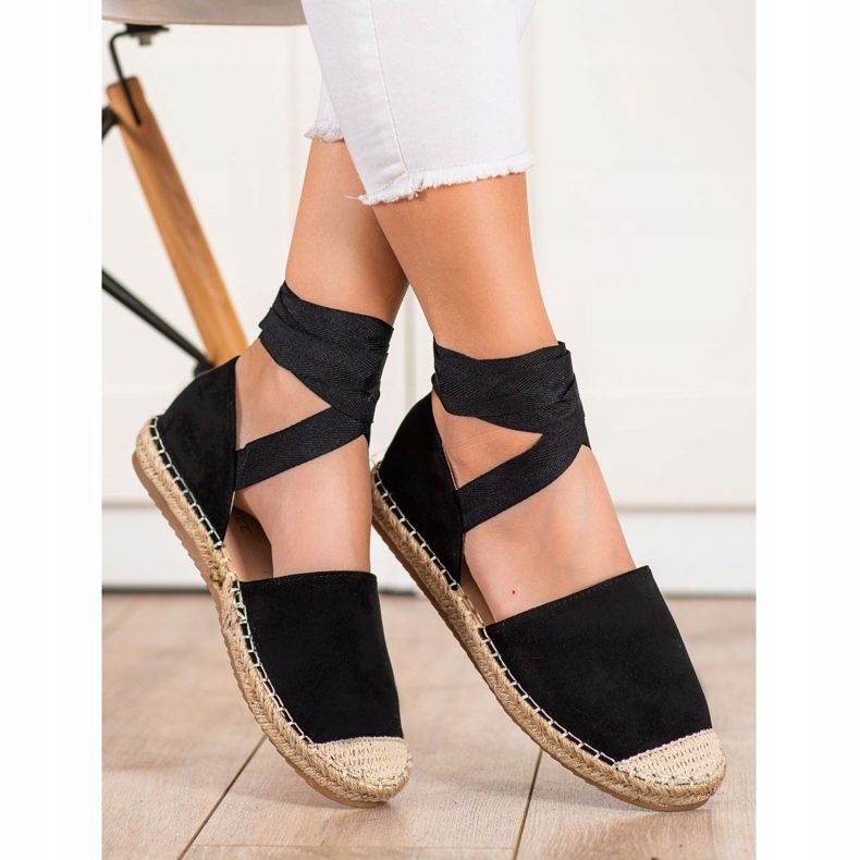 SHELOVET Espadrile legate la modă negru 1