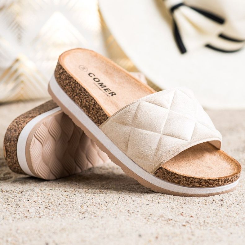 Comer Papuci confortabili pe platformă bej 1
