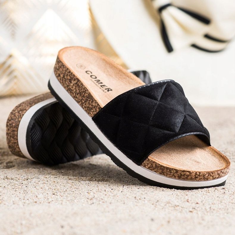 Comer Papuci confortabili pe platformă negru 1