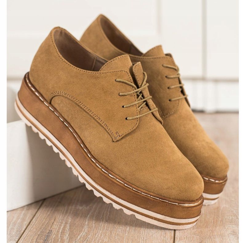 Corina Pantofi din piele de căprioară pe platformă maro 1