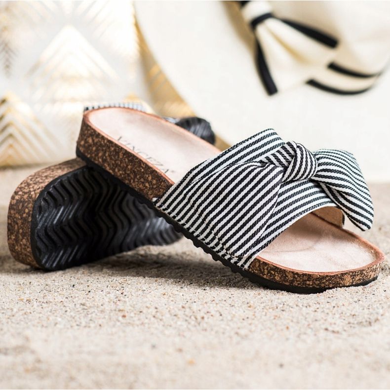 Sandale cu dungi Vinceza alb negru 1