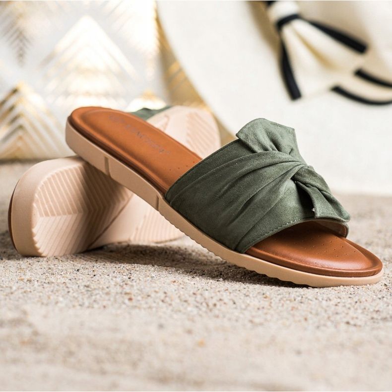 Papuci din piele intoarsa VINCEZA verde 1