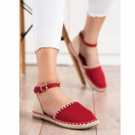 Goodin Espadrile roșii cu piele de căprioară bej roșu 1