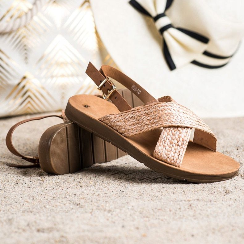 SHELOVET Sandale împletite confortabile maro portocale 1