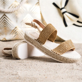 SHELOVET Sandale împletite pe platformă bej portocale 1