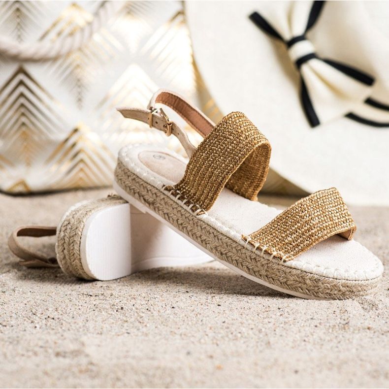 SHELOVET Sandale împletite pe platformă bej portocale 1