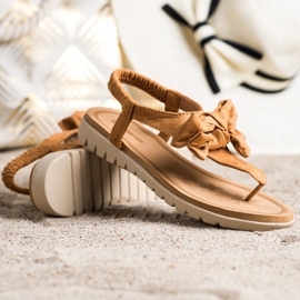 SHELOVET Sandale cu flip-flops cu arc maro 1