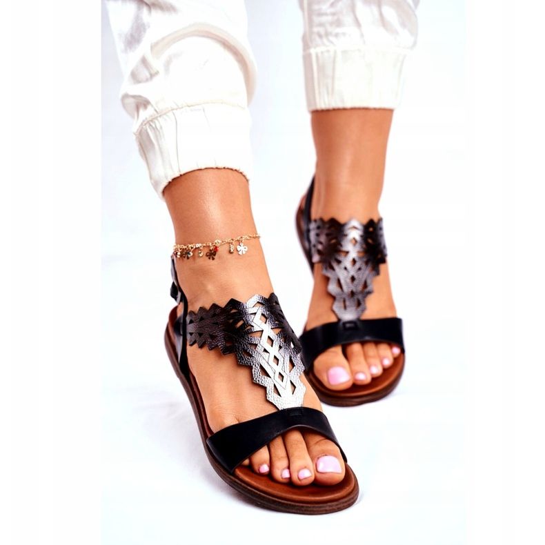 Sandale dama plate Sergio Leone negru SK035 argint 2