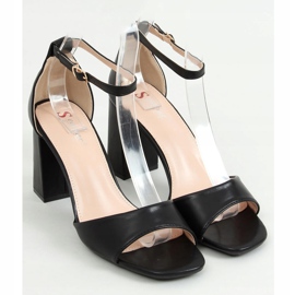 Sandale cu toc pătrat, negru TU173P-PU Negru Pu 1