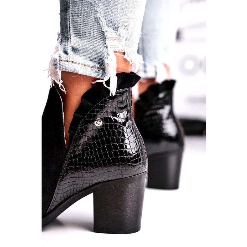 Cizme de damă pe toc, piele de primăvară Maciejka negru 04833-01 1