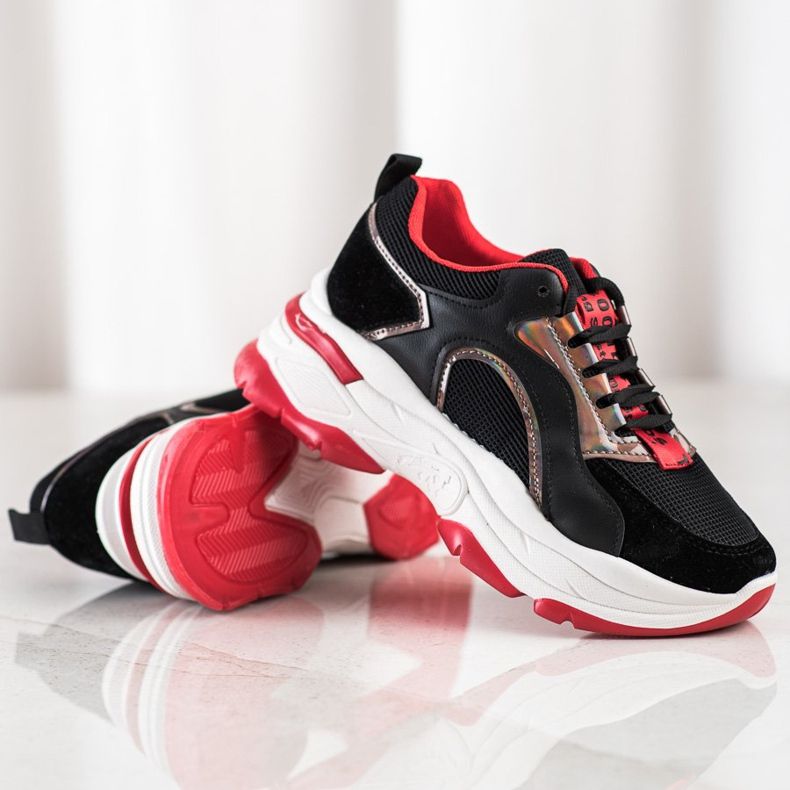 Adidași pe platforma FASHION negru roșu 1