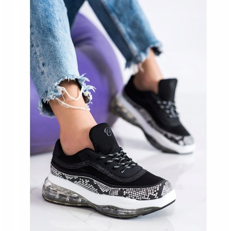 SHELOVET Adidași pe o platformă transparentă alb negru 2