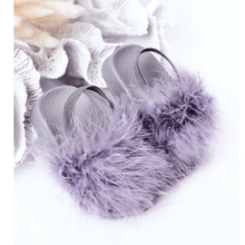 FR1 Papuci de cauciuc pentru copii cu blană Skylar gri deschis 2