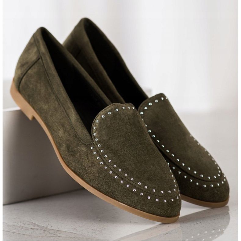 Coura Lordii clasici din piele de căprioară verde 2