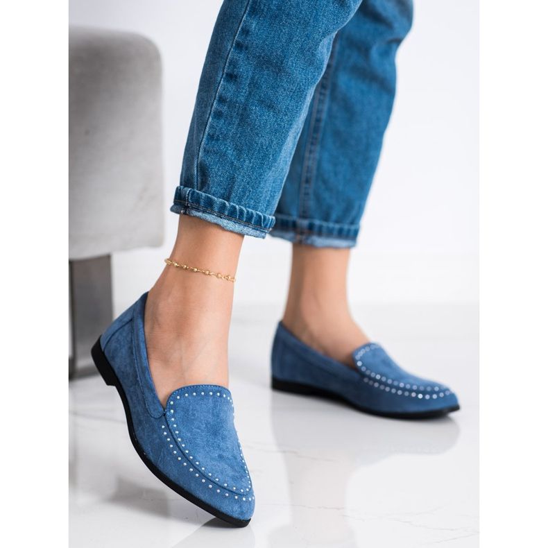 Coura Lordii clasici din piele de căprioară albastru 1