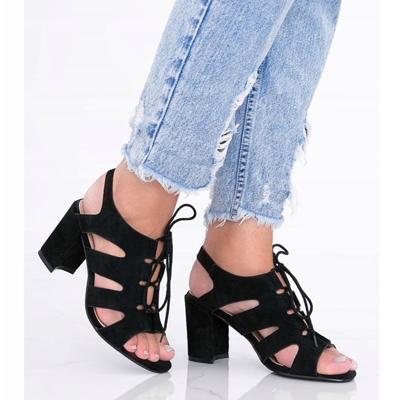 Sandale negre cu șireturi pe stâlpul Isabella negru 1