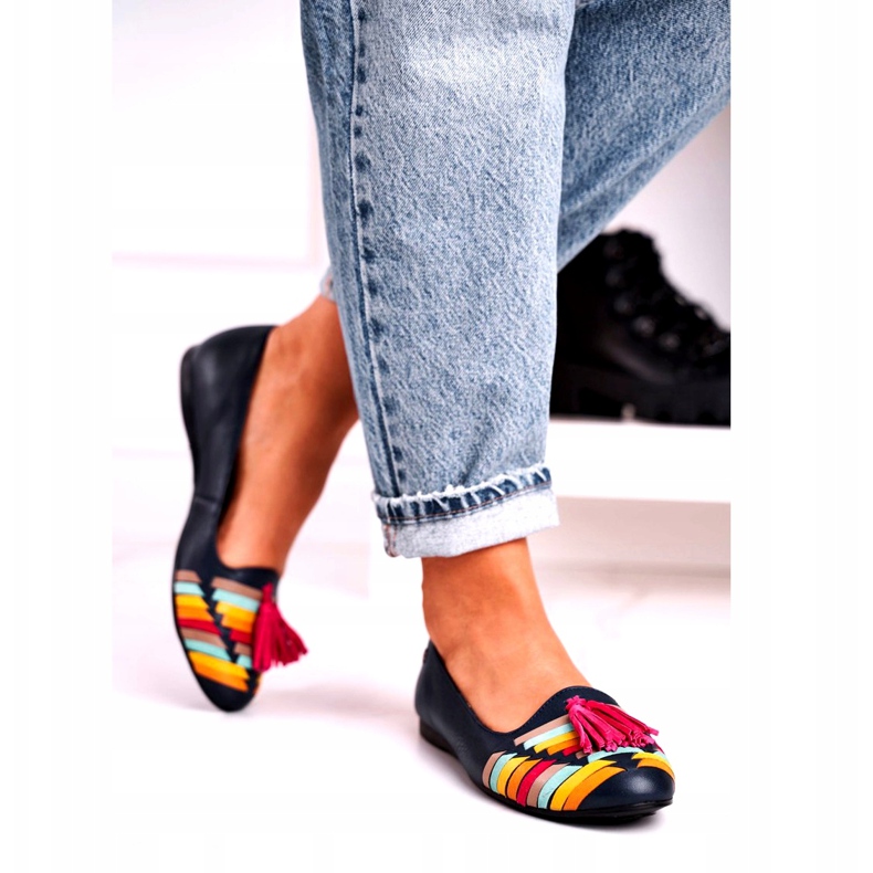 Balerini din piele Maciejka cu franjuri bleumarin 04016-17 albastru marin multicolor 2 Balerini din piele Maciejka cu franjuri bleumarin 04016-17 albastru marin multicolor 2