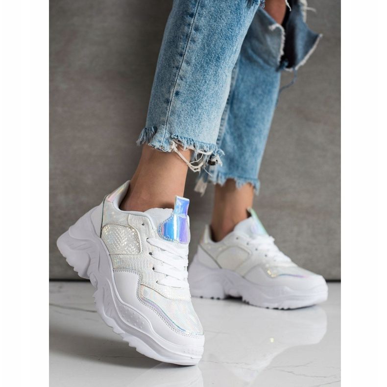 Weide Adidași din piele ecologică cu imprimeu șarpe alb 2