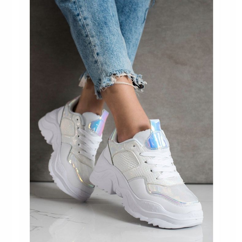 Weide Adidași din piele ecologică cu imprimeu șarpe alb 1