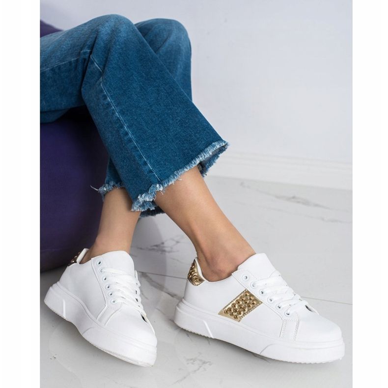 SHELOVET Adidași cu ornamente alb 2
