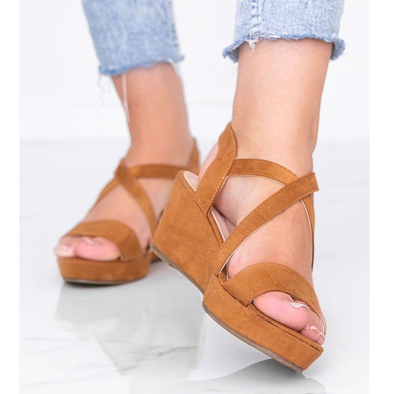 Sandale cu toc Camel Bianco maro 1