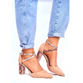 S.Barski Pompă de damă pe toc de șarpe bej bej împreună maro 2