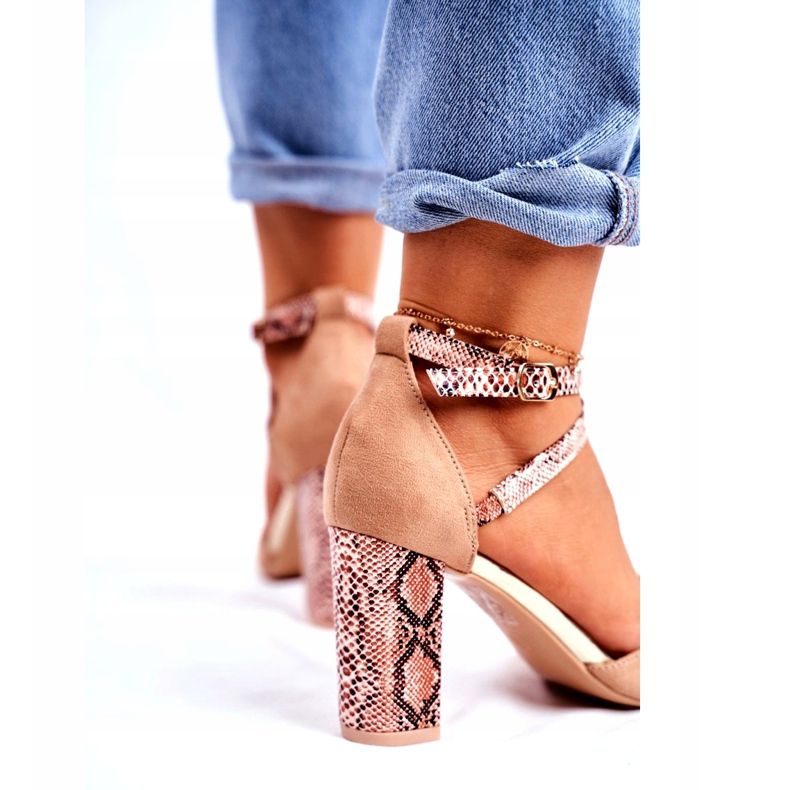 S.Barski Pompă de damă pe toc de șarpe bej bej împreună maro 3