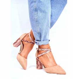 S.Barski Pompă de damă pe toc de șarpe bej bej împreună maro 4