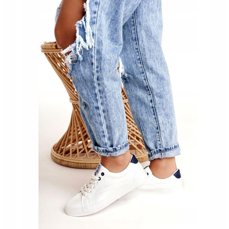 Adidași din piele pentru dama Big Star BB274211 Alb și bleumarin albastru marin 3