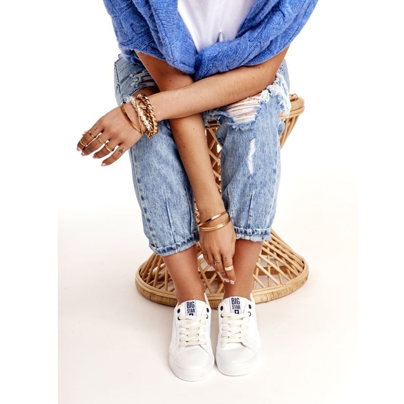 Adidași din piele pentru dama Big Star BB274211 Alb și bleumarin albastru marin 2