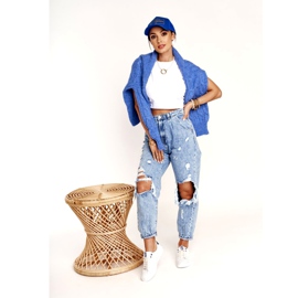 Adidași din piele pentru dama Big Star BB274211 Alb și bleumarin albastru marin 1