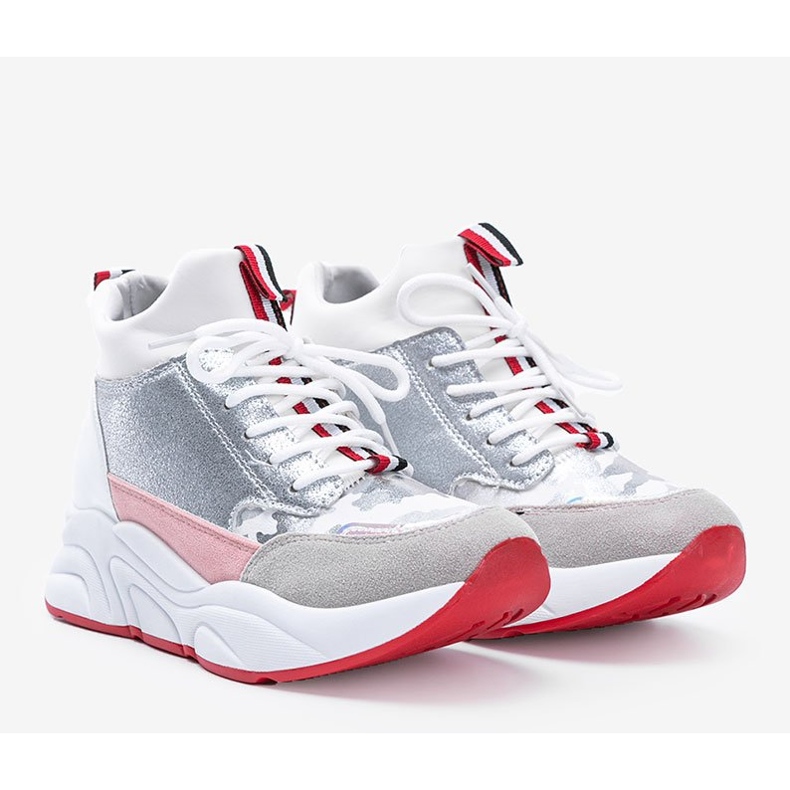 Adidași albi pe o talpă groasă Cassadi argint multicolor 1