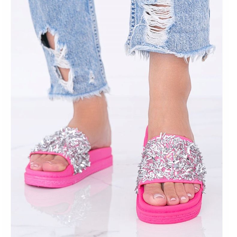 Papuci de neon Love Pink roz cu zirconiu cubic 1 Papuci de neon Love Pink roz cu zirconiu cubic 1