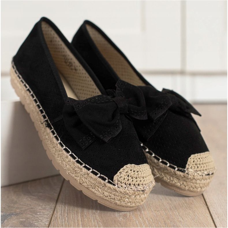 Mannika Espadrile ajurate cu arc negru 2