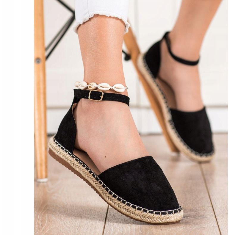 Small Swan Espadrile confortabile din piele de căprioară negru 2 Small Swan Espadrile confortabile din piele de căprioară negru 2