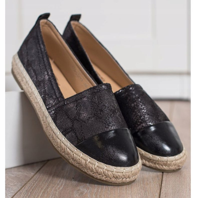 Bestelle Espadrile strălucitoare cu piele ecologică negru 2