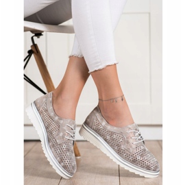 Goodin Încălțăminte din piele ajurată bej maro de aur 1