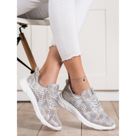 Goodin Adidași din piele strălucitoare bej gri de aur 2