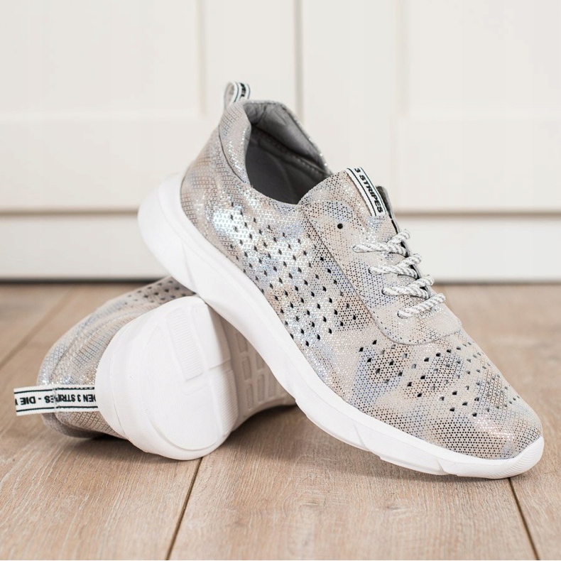 Goodin Adidași din piele strălucitoare bej gri de aur 1