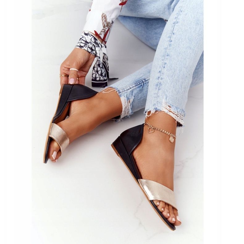 Sandale din piele Maciejka 1971-46 negru și auriu 1