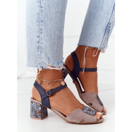 Sandale cu toc din piele Maciejka 04120-43 Bej-albastru-maro albastru marin 2