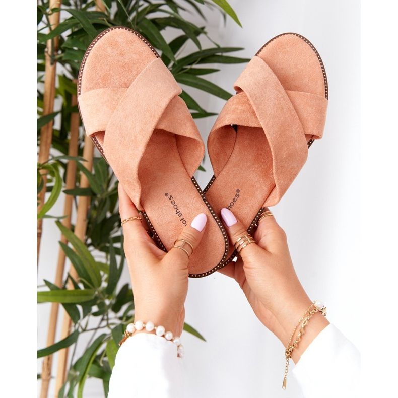 Papuci de damă Edesa Peach Velour portocale 1