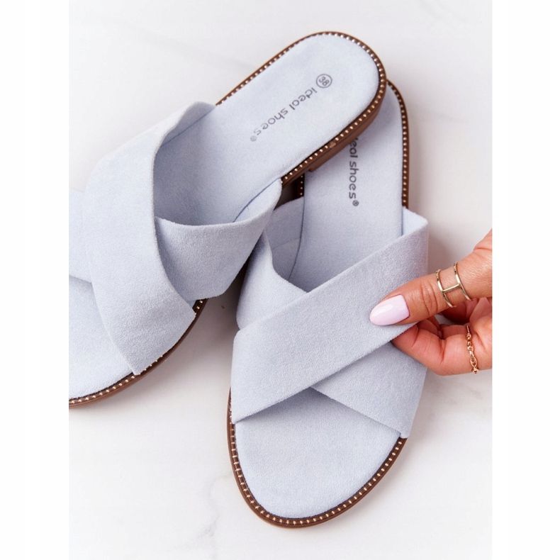 Papuci Velour Femei Albastru Edesa 1