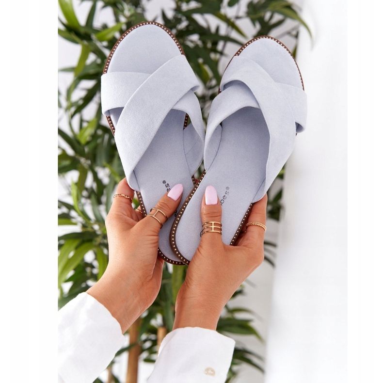 Papuci Velour Femei Albastru Edesa 2