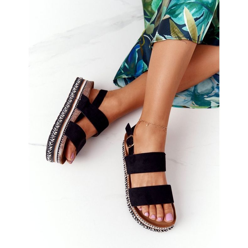 Sandale din piele de căprioară pe platforma neagră Olympia negru multicolor 1