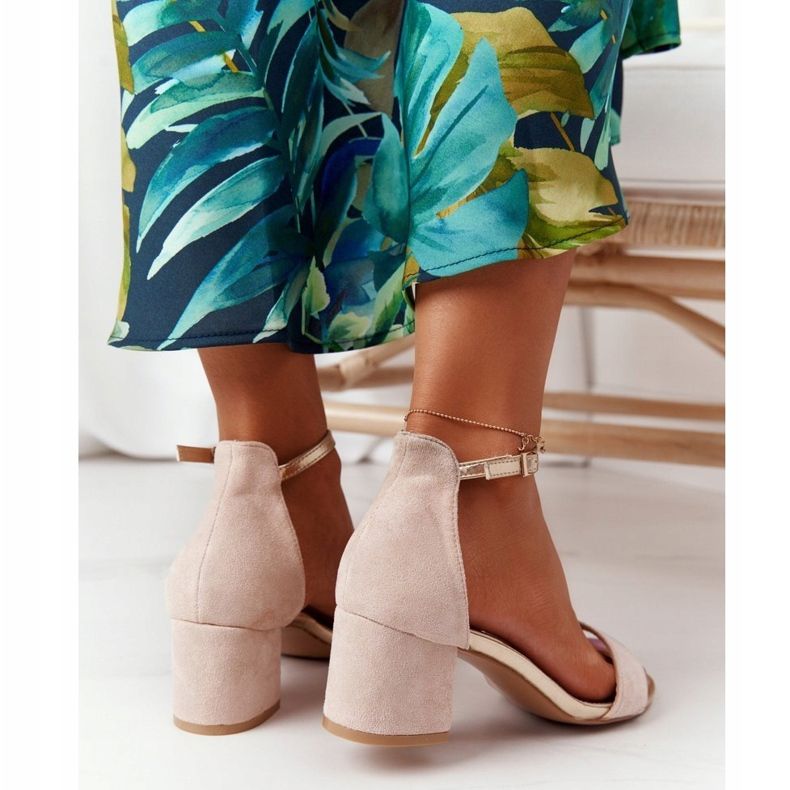 Sandale cu toc în piele întoarsă bej Janet 1