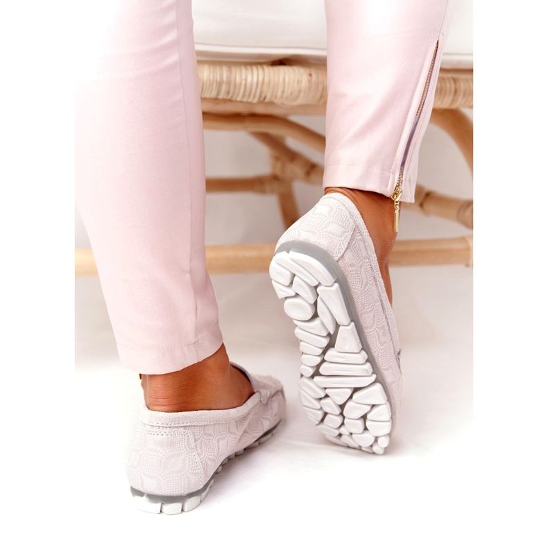 Mocasini din piele ecologici Rio Flore Bej gri 4