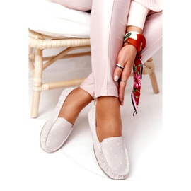 Mocasini din piele ecologici Rio Flore Bej gri 2