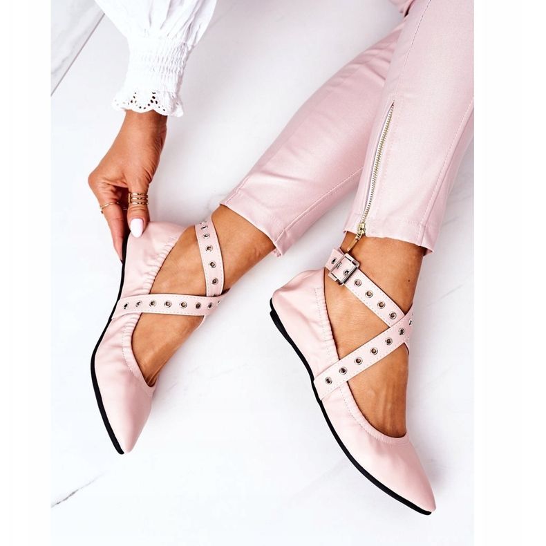 Balerini pliabile din piele Lu Boo Pink roz 1